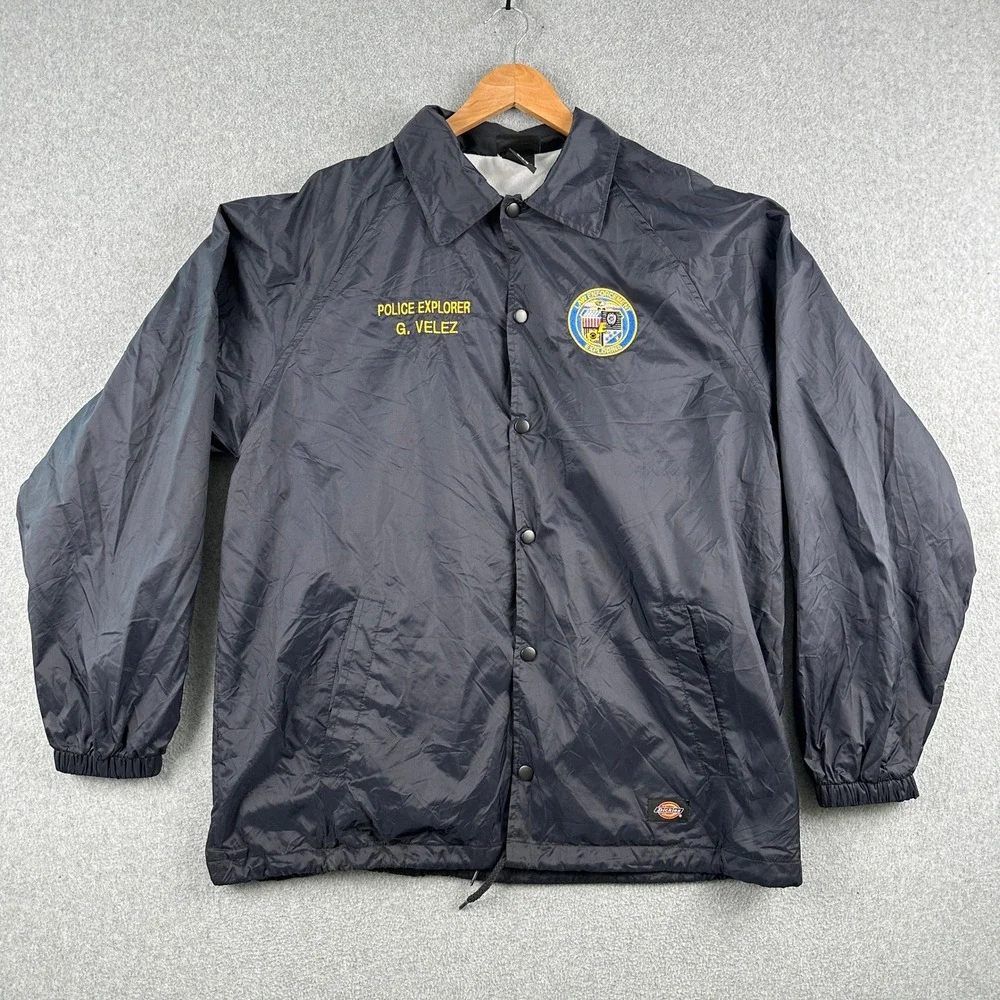 Dickies Coach Jacket Mens‎ M Blue NCPD Explorer Police Snap Front Windbreaker